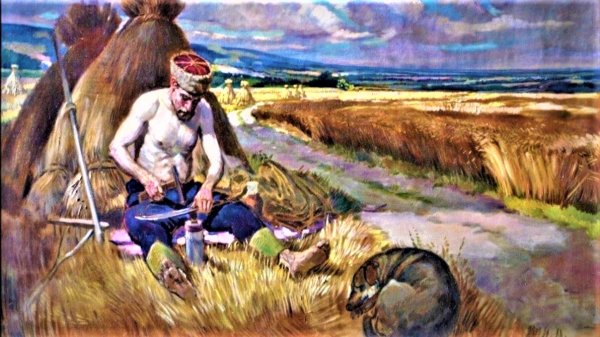 )," Казак в степи "(1908)," Репин