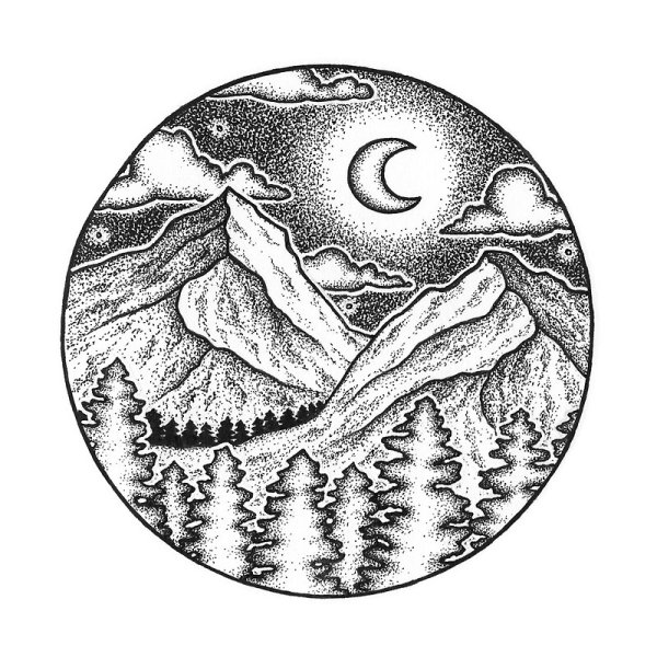 Луна в горах карандашом