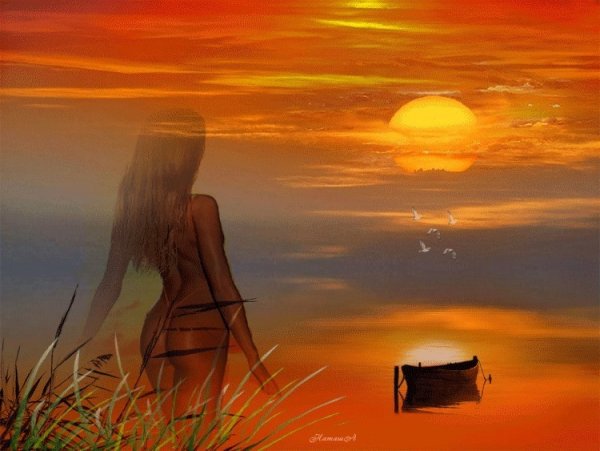 Гиф девушка на закате