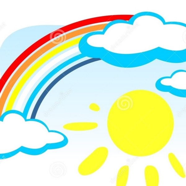 Нарисовать радугу с облаками и солнцем