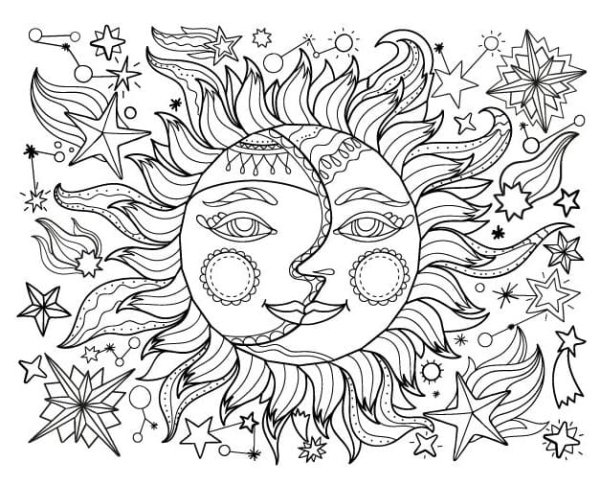 Солнце Луна звезды раскраска