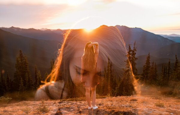 Солнце горы девушка