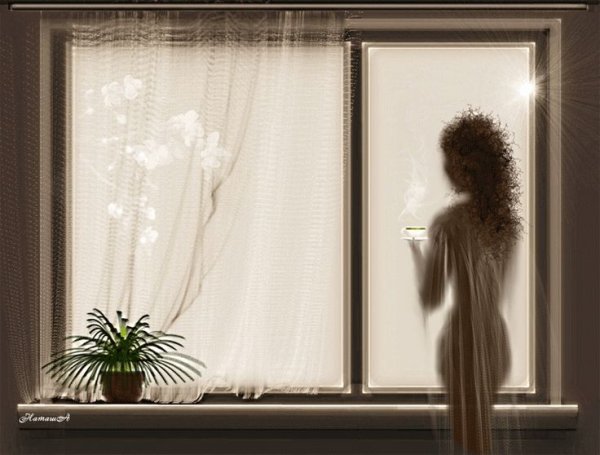 Гифы женщина у окна