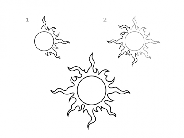 Солнце рисунок карандашом