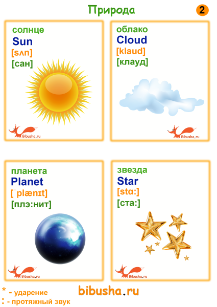 Солнечно карточка по английскому