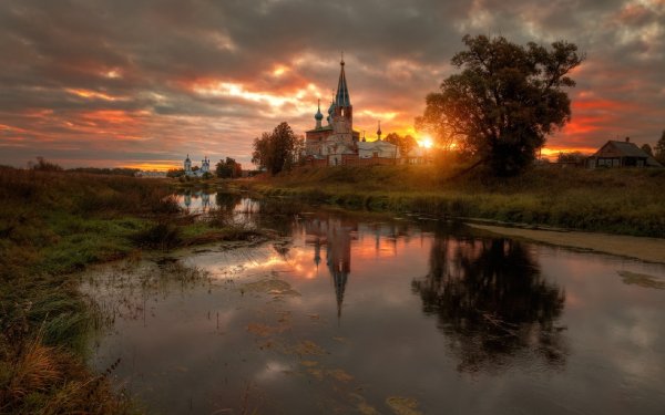 Храм Оптина пейзаж рассвет