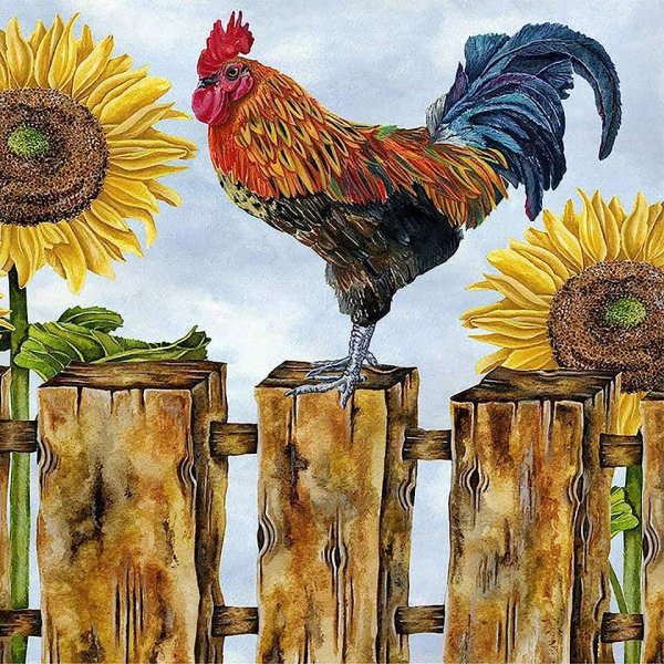 Плетень с горшками и подсолнухами