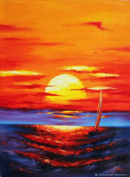 Пейзаж с пальмами и дельфинами