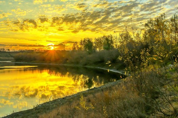 Солнце пейзаж с рекой