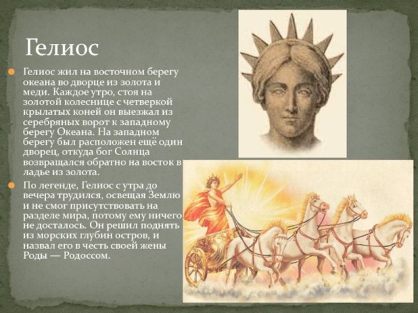 Бог солнца Гелиос на огненной колеснице