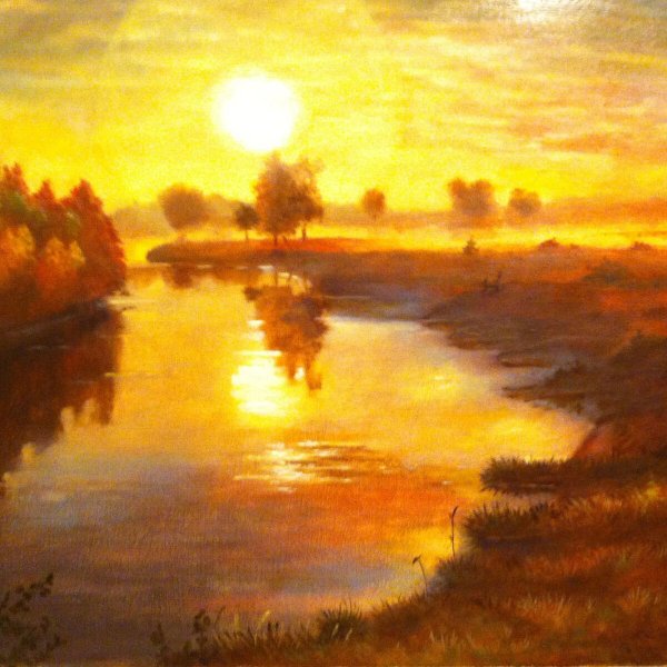 Пейзаж с солнцем живопись