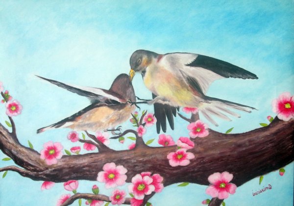 Ласточки весной на ветке