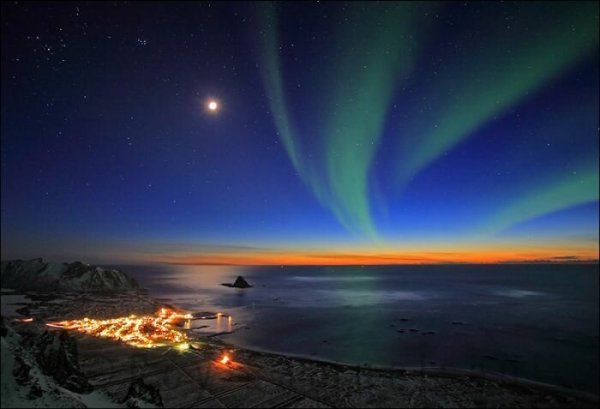 Северное сияние на закате