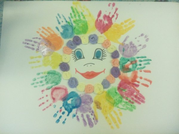 Рисование ладошками солнце