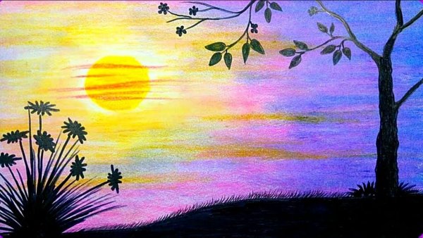 Рисование заката для детей