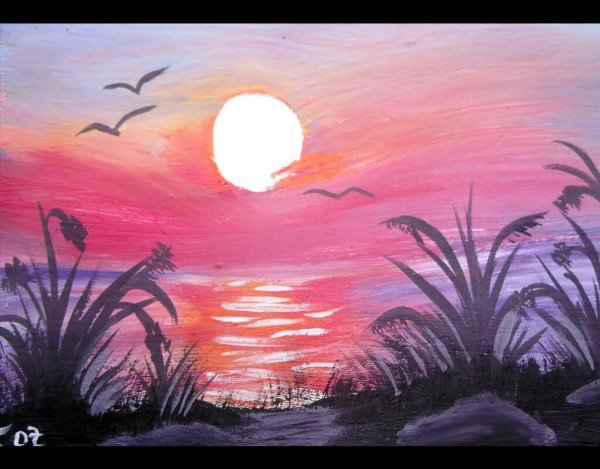 Закат гуашью