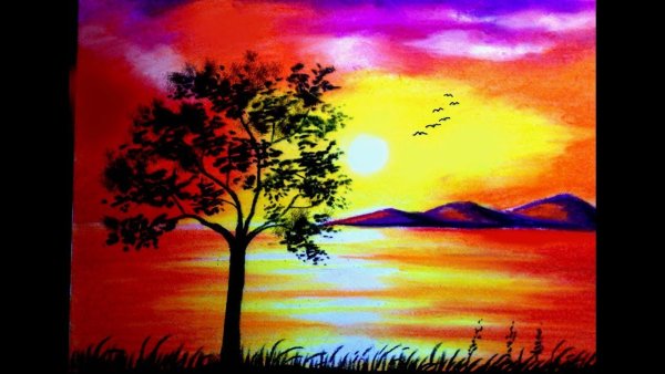 Рисунок на стене закат