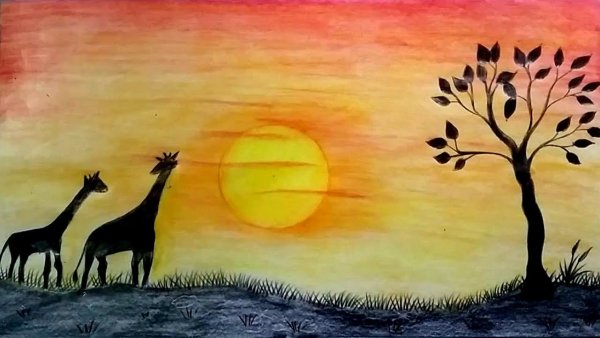 Закат красками для детей