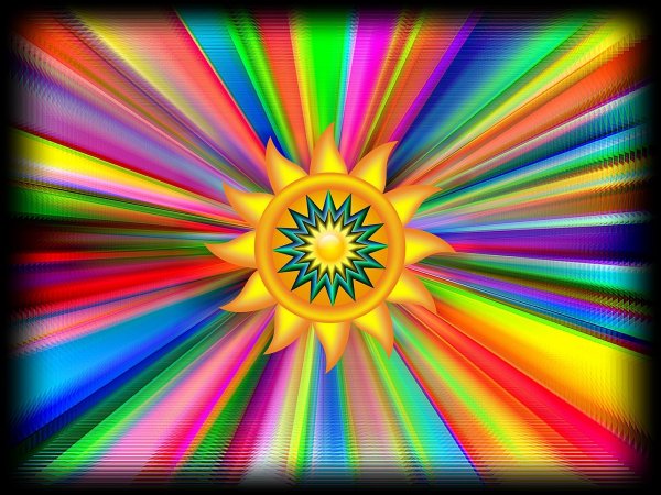 Солнце с разноцветными лучами