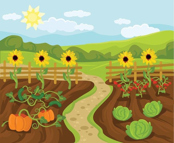 Ребенок в огороде вектор