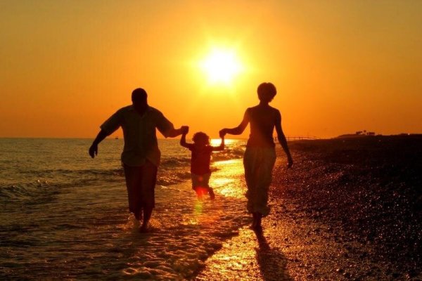 Папа и сын идут спиной