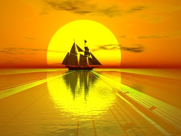 Парусник на фоне солнца