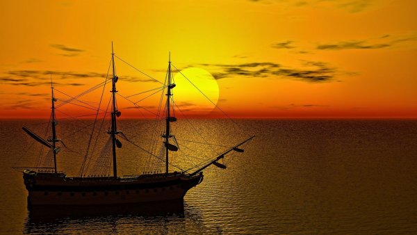 Море закат корабль