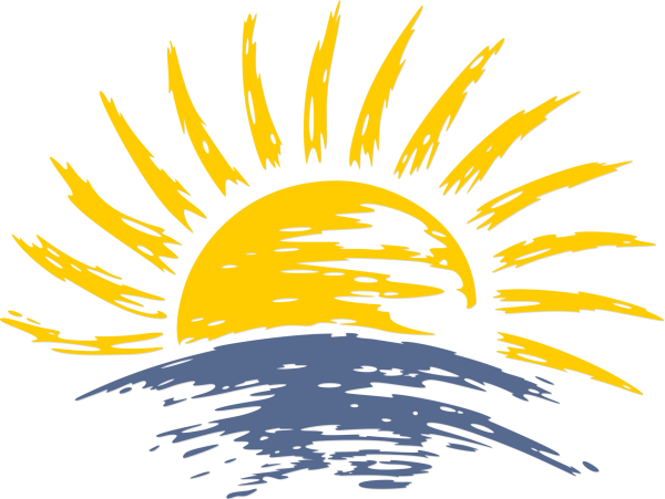 Восходящее солнце на белом фоне