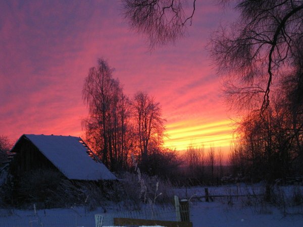 Зимний закат в деревне