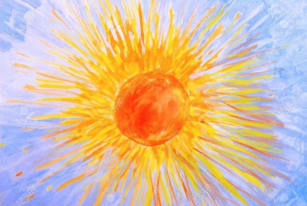 Солнце цветными карандашами