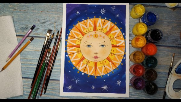 Солнце рисунок гуашью