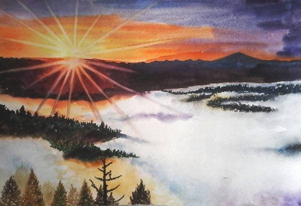 Рассвет гуашью