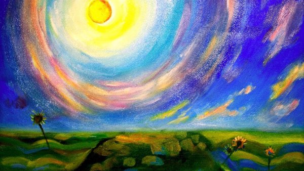 Небо цветными карандашами