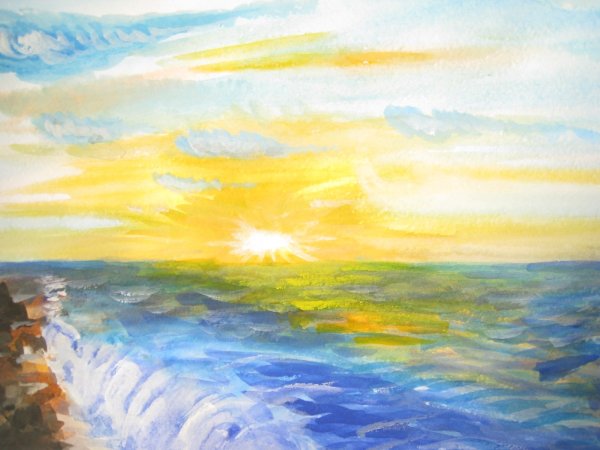 Солнце в небе гуашь