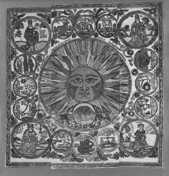 Солнце с зодиаками лубок