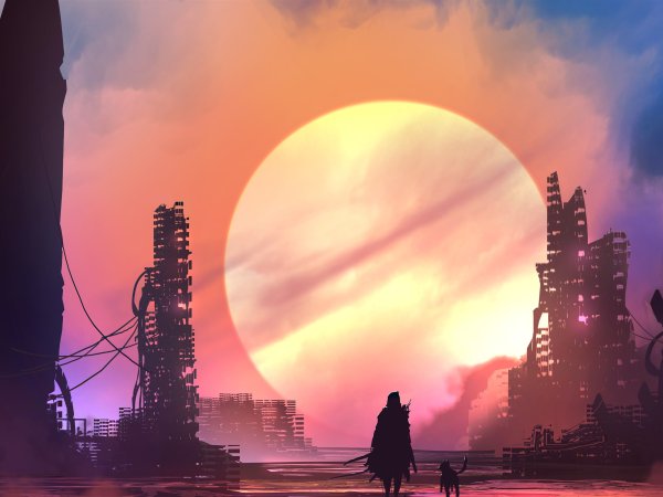 Город будущего с летающими машинами