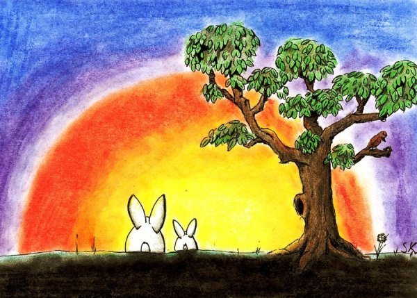 Закат солнца рисунок карандашом для детей