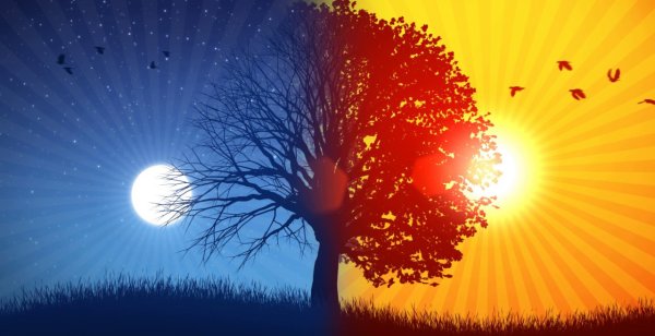 Пейзаж с закатом солнца