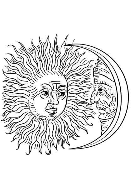 Солнце и Луна раскраска для детей