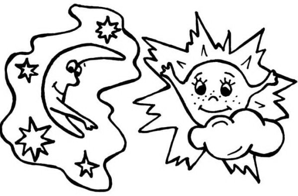 День ночь раскраска для детей