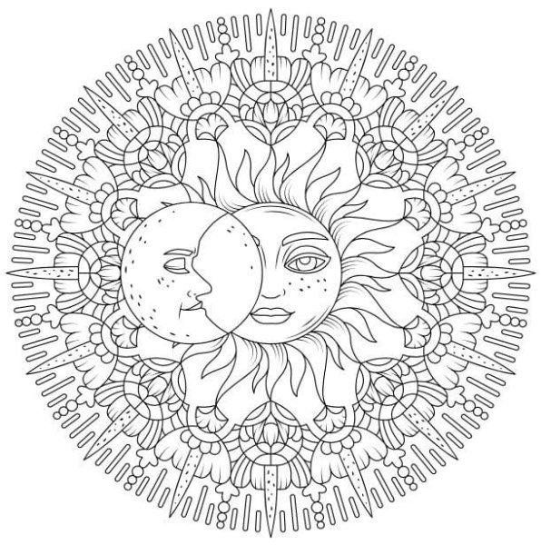 Мандала солнце раскраска
