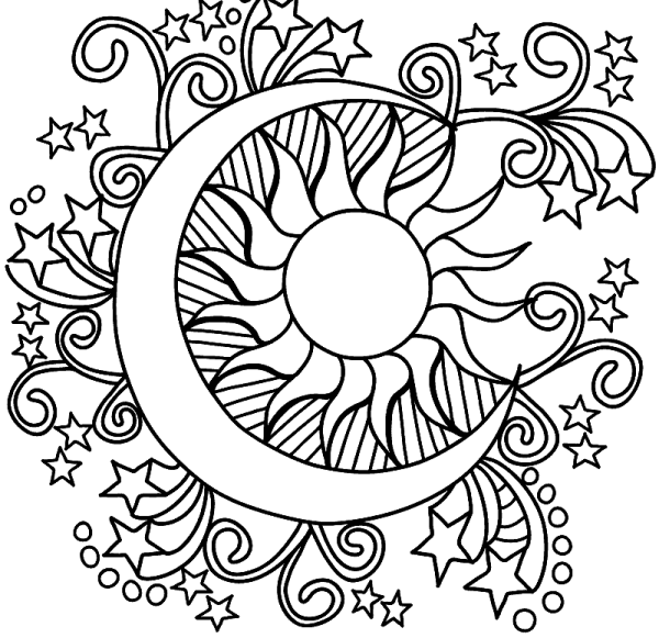 Раскраска для взрослых тату солнце Луна