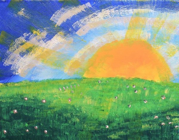 Солнце цветными карандашами