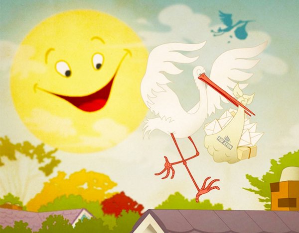 Аист в небе с малышом