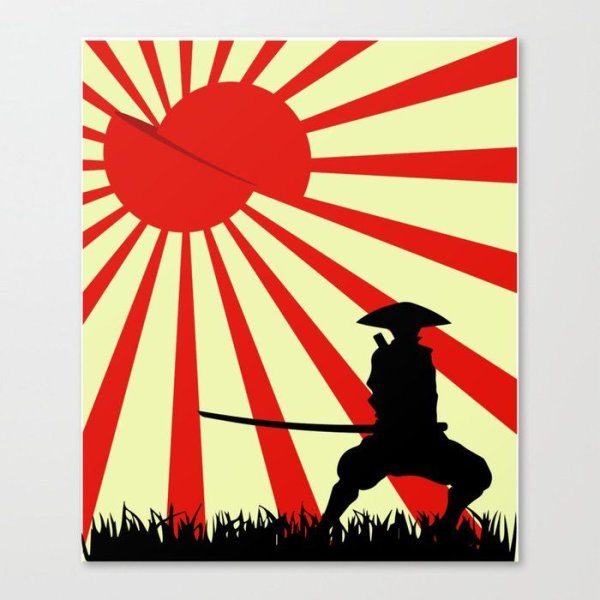 Самурай на фоне красного солнца