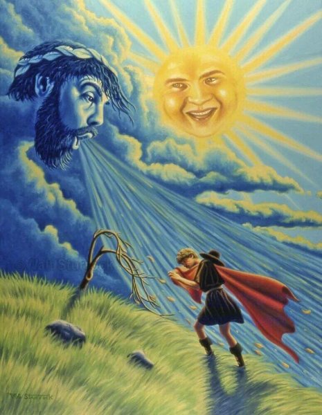 Ушинский ветер и солнце иллюстрации