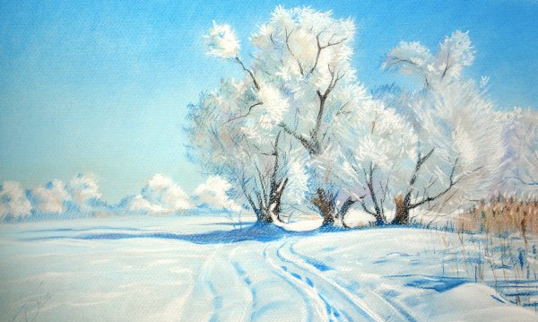 Зимнее утро рисунок