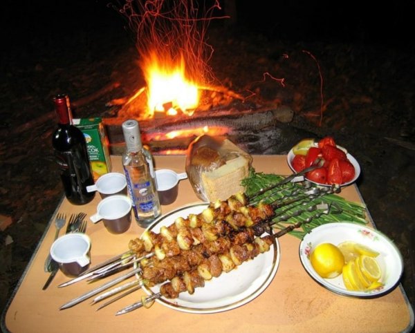 Шашлыки на природе вечером