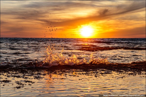 Всплеск воды на закате