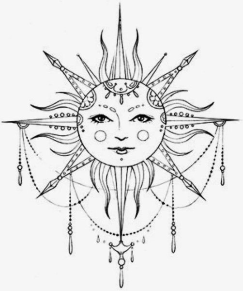 Medieval Sun Art Black and White